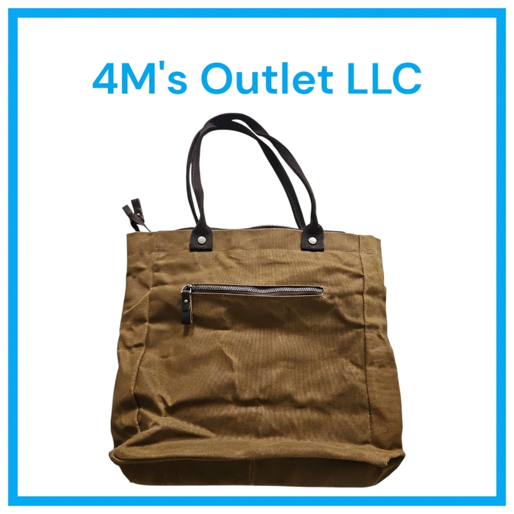 Tan Canvas Tote Bag with Black Handles